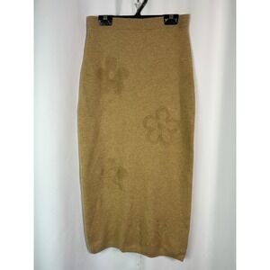 Freshman 1996 Tan Daisy Flowers Knit Midi Sweater Skirt Boho Cottagecore XS